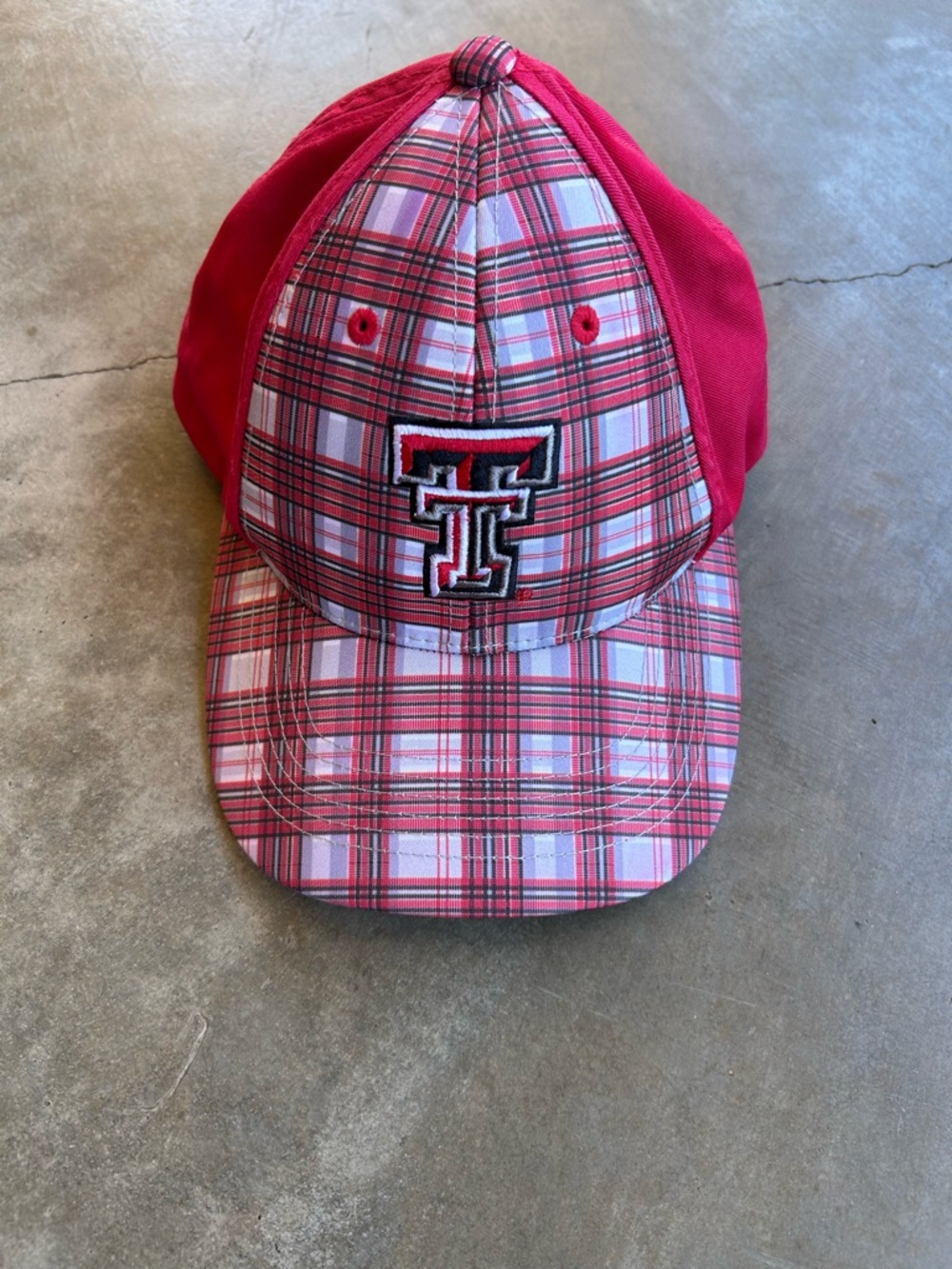 Texas Tech Red Plaid Baseball Cap with Embroidered 'TT' Logo